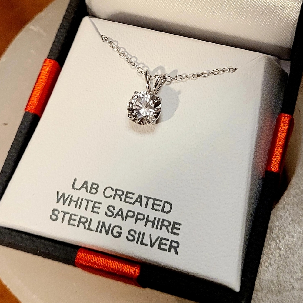 White Sapphire Pendant on Sterling Silver Chain